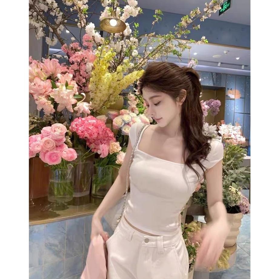 【RENA小舖 台灣現貨每天出】鏤空蕾絲純棉上衣/性感美背短袖上衣/修身顯瘦純棉上衣/自帶胸墊上衣【R21989】-細節圖7