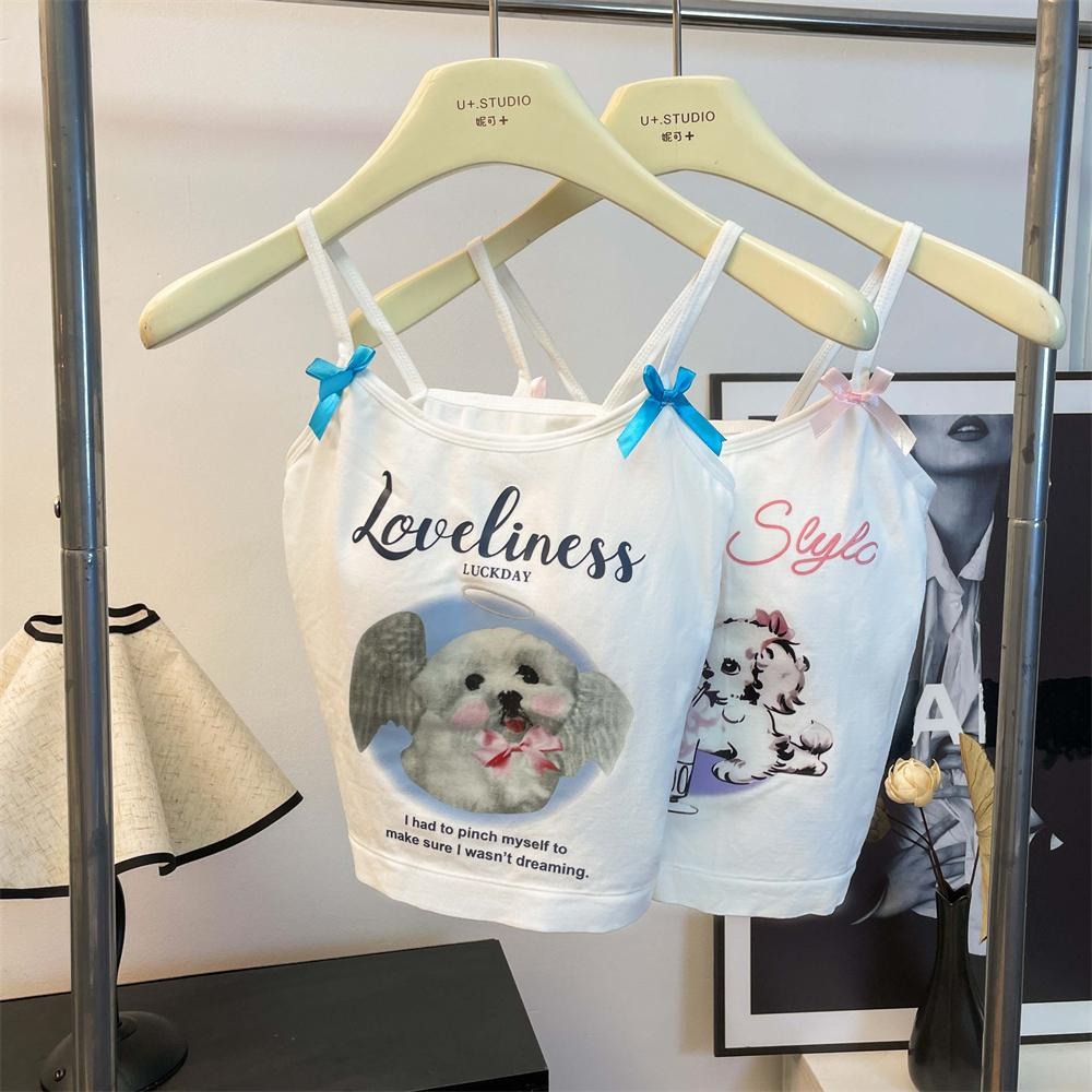 【RENA小舖 台灣現貨每天出】吊帶背心/自帶胸墊/貓貓狗狗/可愛印花背心/甜心辣妹/ins/【R21947】-細節圖3