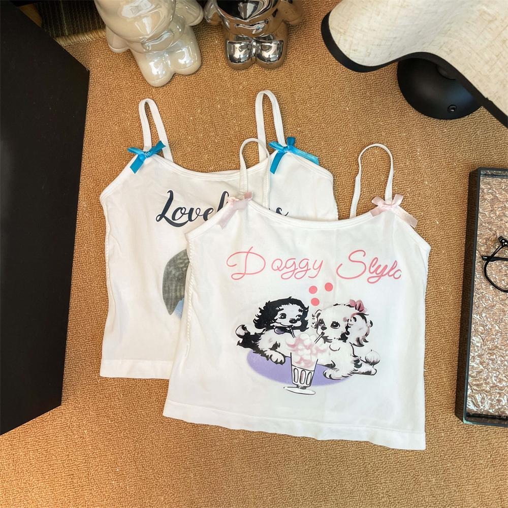 【RENA小舖 台灣現貨每天出】吊帶背心/自帶胸墊/貓貓狗狗/可愛印花背心/甜心辣妹/ins/【R21947】-細節圖4