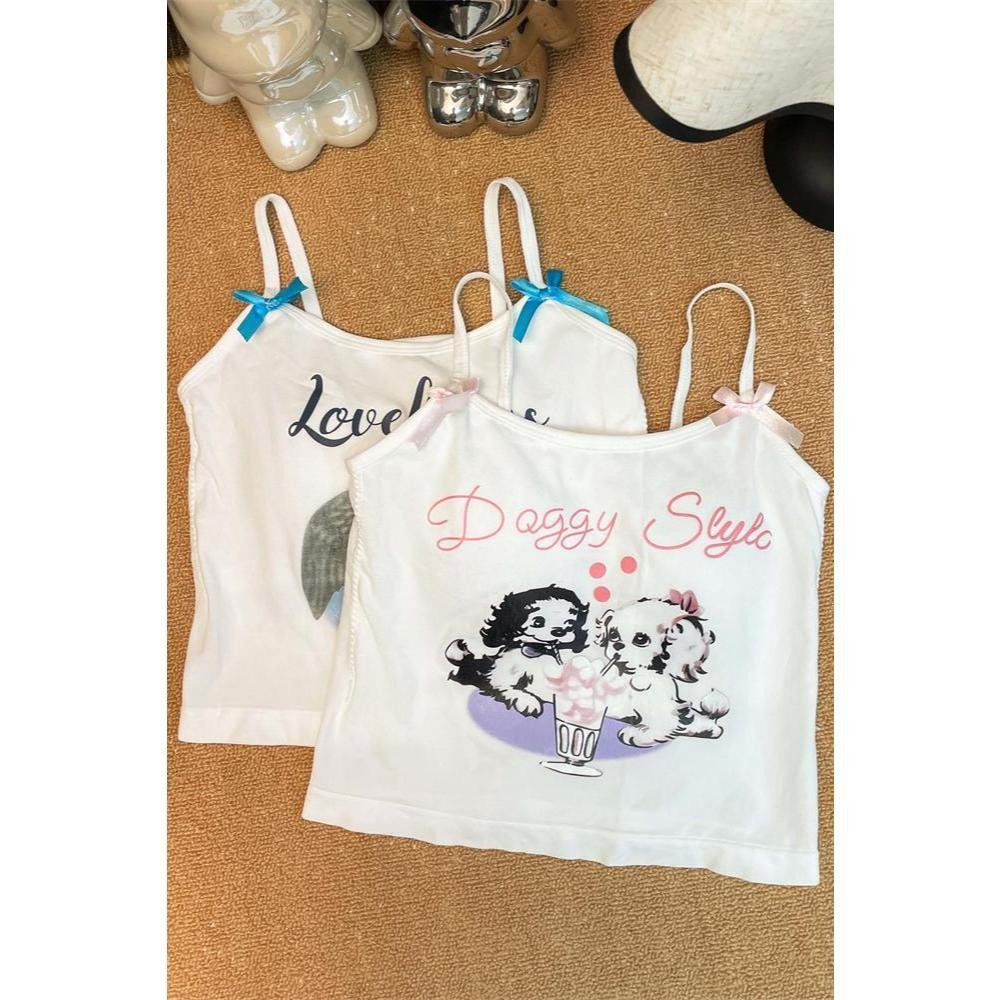 【RENA小舖 台灣現貨每天出】吊帶背心/自帶胸墊/貓貓狗狗/可愛印花背心/甜心辣妹/ins/【R21947】-細節圖6