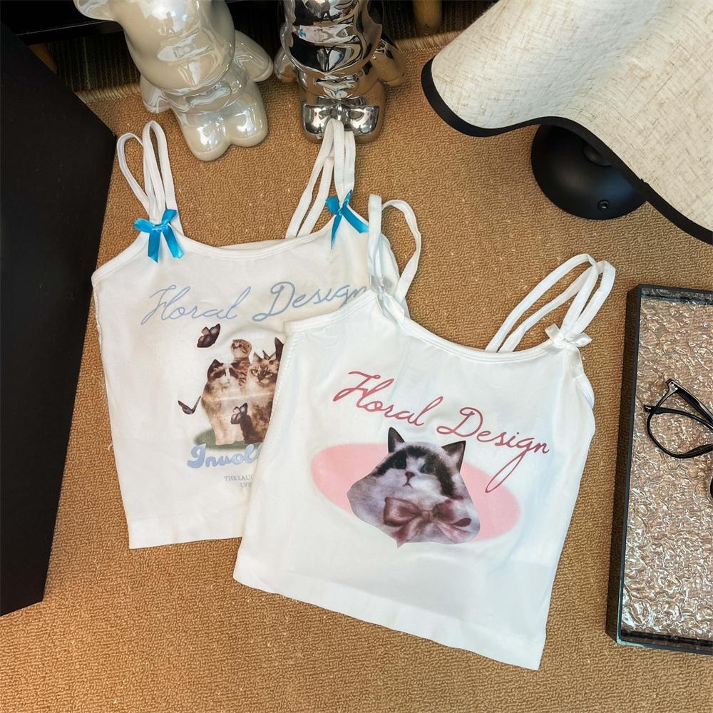 【RENA小舖 台灣現貨每天出】吊帶背心/自帶胸墊/貓貓狗狗/可愛印花背心/甜心辣妹/ins/【R21947】-細節圖7