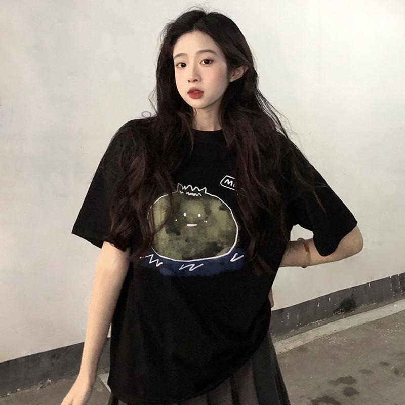 【RENA小舖 台灣現貨每天出】簡約印花短袖/可愛塗鴉短袖/韓版寬鬆短袖/學生/休閒/【Q1420】-細節圖2