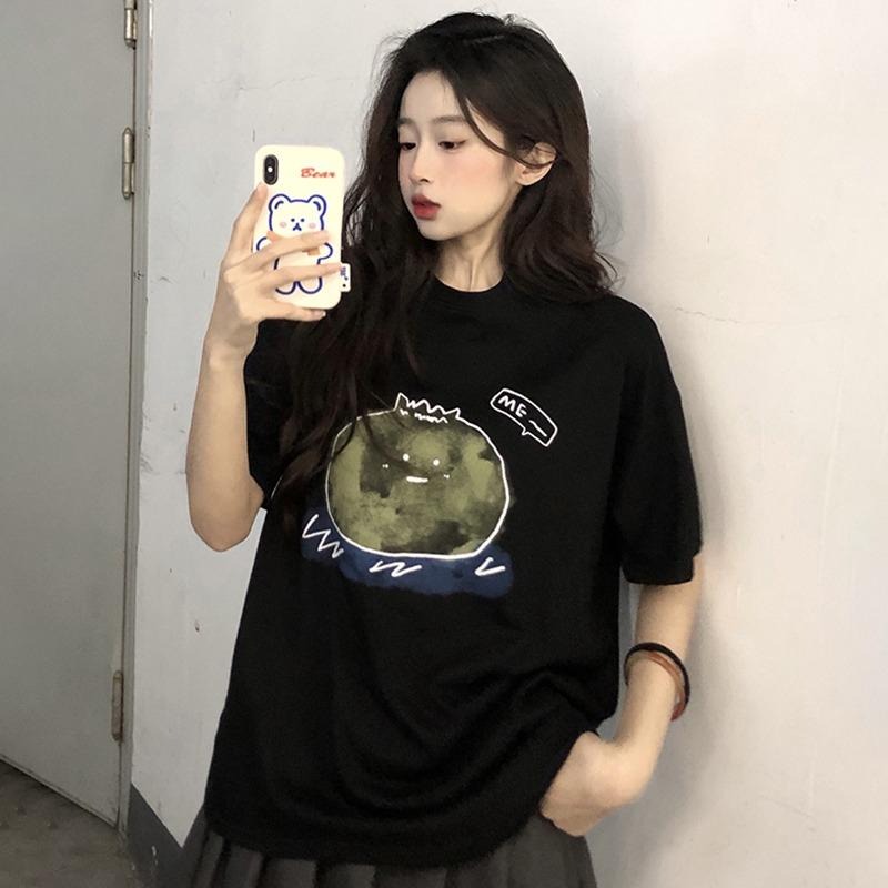 【RENA小舖 台灣現貨每天出】簡約印花短袖/可愛塗鴉短袖/韓版寬鬆短袖/學生/休閒/【Q1420】-細節圖4