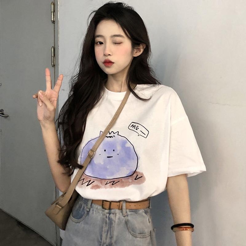 【RENA小舖 台灣現貨每天出】簡約印花短袖/可愛塗鴉短袖/韓版寬鬆短袖/學生/休閒/【Q1420】-細節圖5