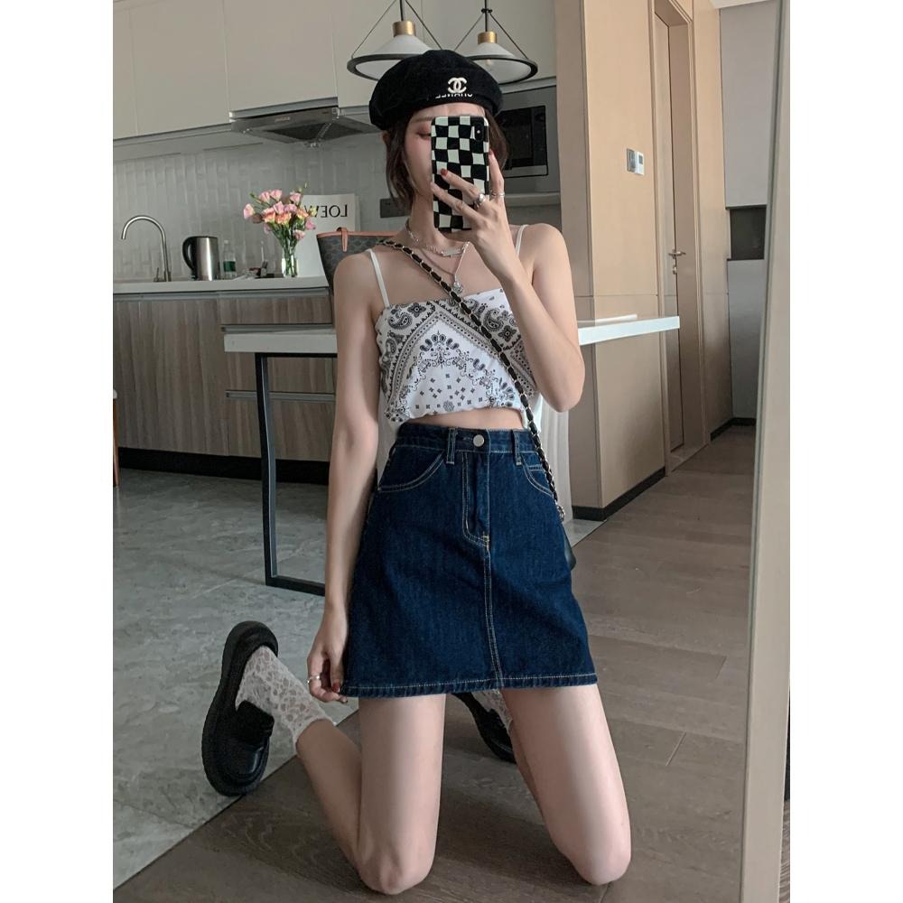 【RENA小舖 台灣現貨每天出】高腰牛仔半身褲裙/顯瘦/女裝/百搭/休閒/短裙/牛仔裙/A字裙/辣妹【R21816】-細節圖3