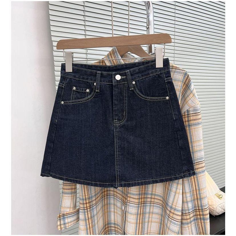 【RENA小舖 台灣現貨每天出】高腰牛仔半身褲裙/顯瘦/女裝/百搭/休閒/短裙/牛仔裙/A字裙/辣妹【R21816】-細節圖4