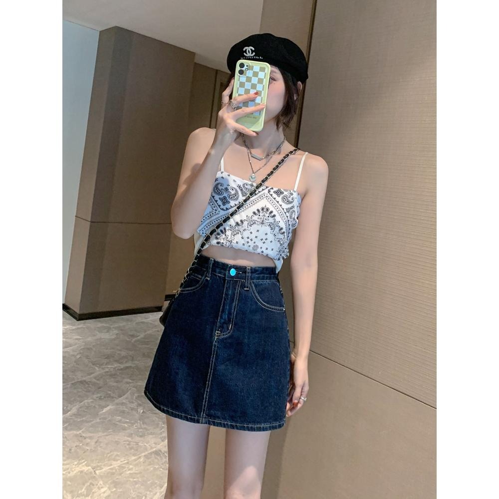 【RENA小舖 台灣現貨每天出】高腰牛仔半身褲裙/顯瘦/女裝/百搭/休閒/短裙/牛仔裙/A字裙/辣妹【R21816】-細節圖5