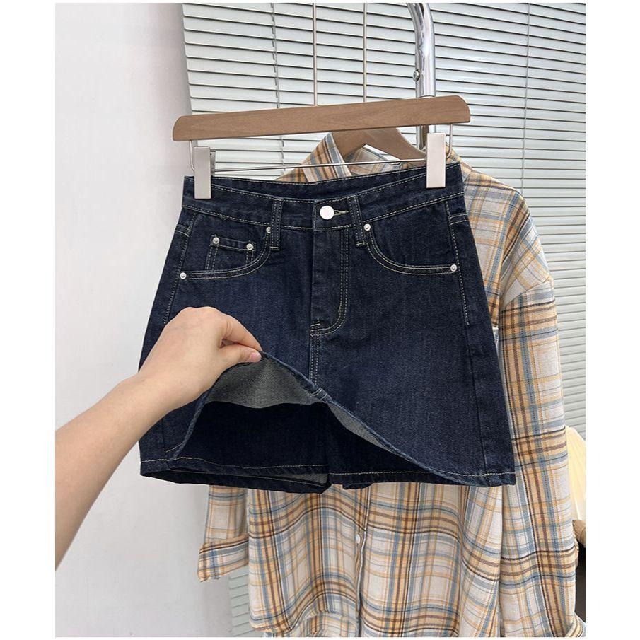 【RENA小舖 台灣現貨每天出】高腰牛仔半身褲裙/顯瘦/女裝/百搭/休閒/短裙/牛仔裙/A字裙/辣妹【R21816】-細節圖6
