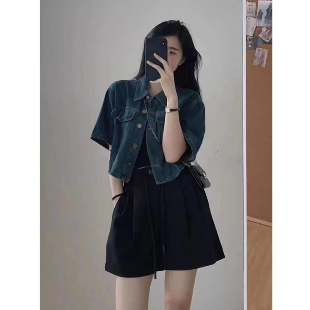 【RENA小舖 台灣現貨每天出】牛仔短袖襯衫 牛仔薄外套 短袖牛仔襯衫 牛仔外套 罩衫【R21721】-細節圖5
