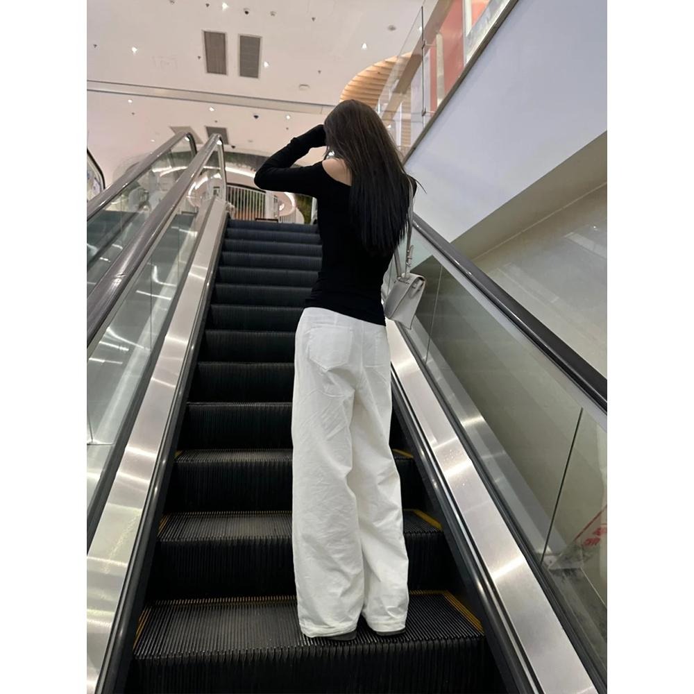 【RENA小舖 台灣現貨每天出】斜肩長袖T恤/性感/露肩/寬鬆/慵懶/休閒/素T/顯瘦/長袖T恤【R21848】-細節圖5