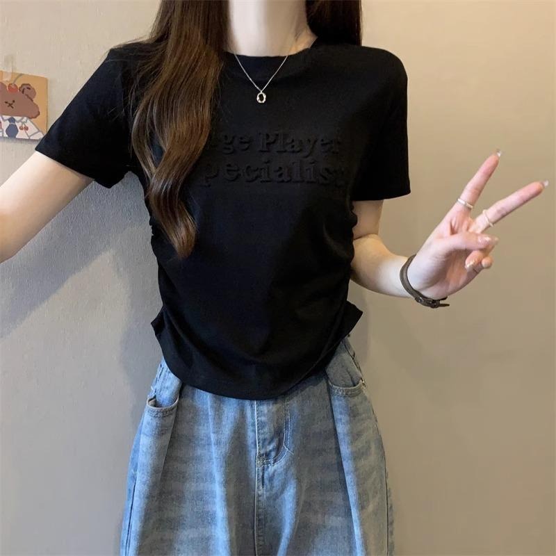 【RENA小舖 台灣現貨每天出】純棉短袖/立體發泡字母/字母圓領/短袖T恤/正肩短袖/女T恤/素色【R21944-細節圖4