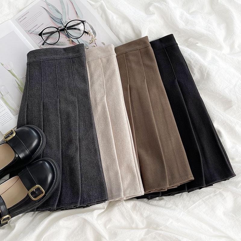 【RENA小舖 台灣現貨每天出】布朗的秋風🤎｜學院風A字百褶裙_四季/日系/顯瘦/超值/復古/厚款【R19558】-細節圖2