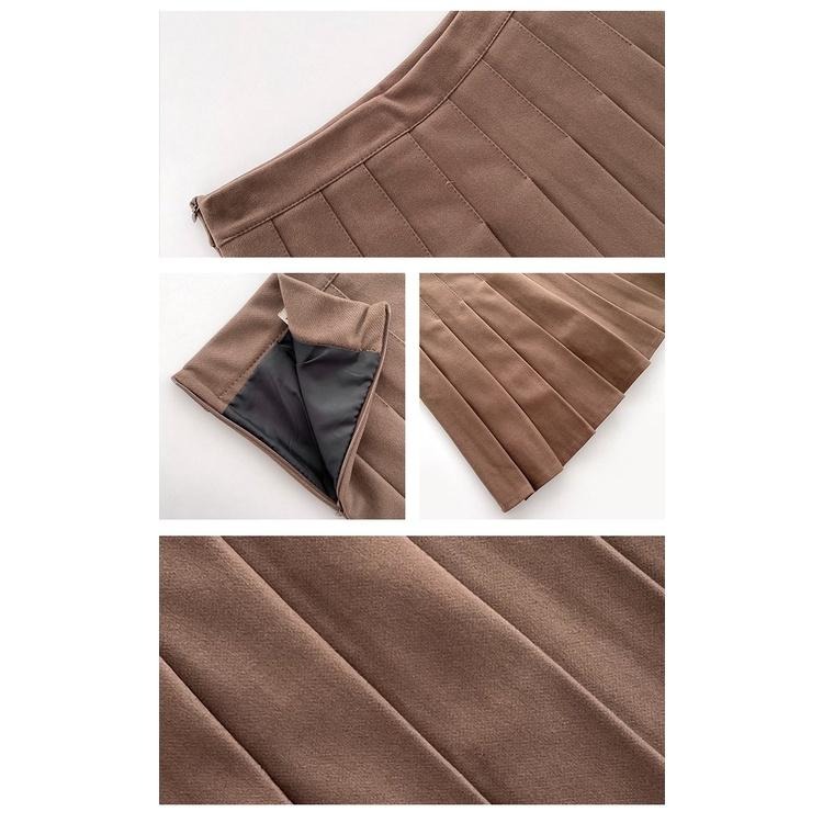 【RENA小舖 台灣現貨每天出】布朗的秋風🤎｜學院風A字百褶裙_四季/日系/顯瘦/超值/復古/厚款【R19558】-細節圖3