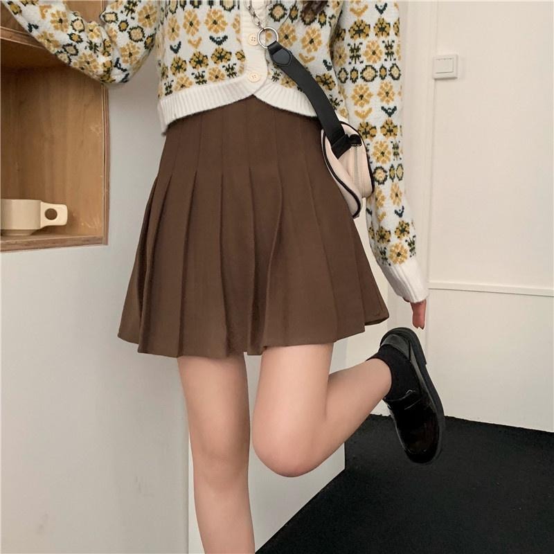 【RENA小舖 台灣現貨每天出】布朗的秋風🤎｜學院風A字百褶裙_四季/日系/顯瘦/超值/復古/厚款【R19558】-細節圖5