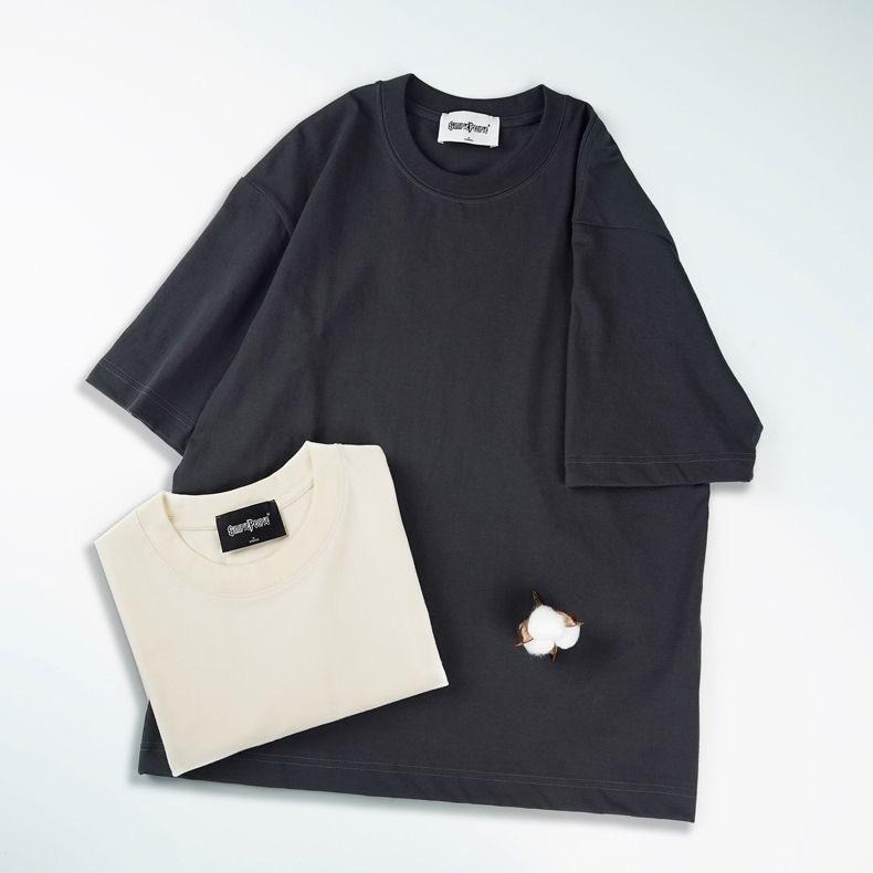 【RENA小舖 台灣現貨每天出】9oz厚磅T恤/素色純棉短袖/寬鬆短袖/五分袖/圓領落肩T恤/男女同款【R21928】-細節圖4