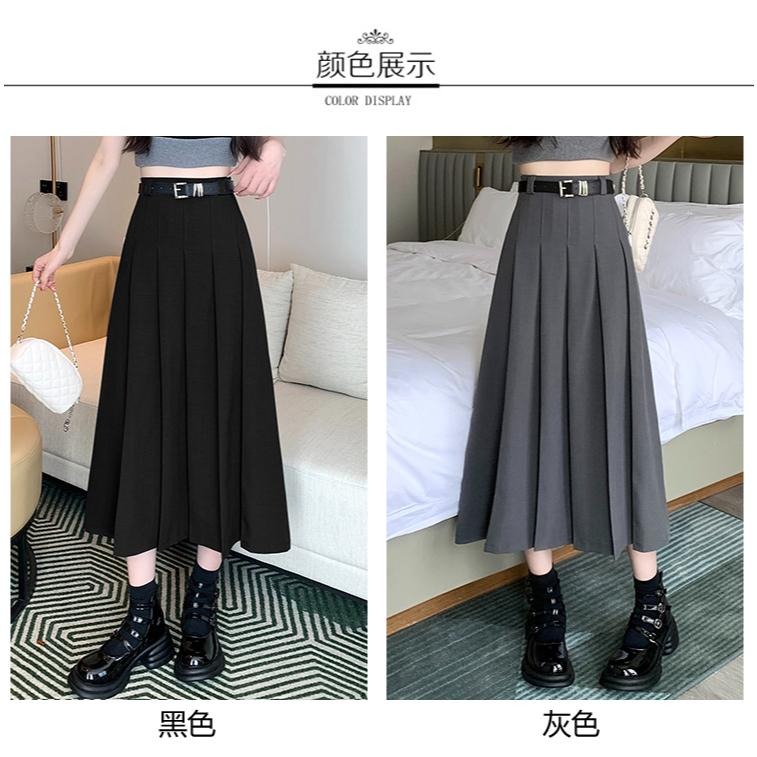 【RENA小舖 台灣現貨每天出】送皮帶/西裝半身裙/簡約百褶裙/百搭中長裙/高腰長裙/氣質長裙【R21931-細節圖5