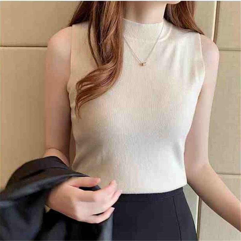 【RENA小舖 台灣現貨每天出】針織內搭上衣/背心上衣/半高領打底衫/無袖背心/針織背心/薄款氣質小可愛【Q1411】-細節圖5