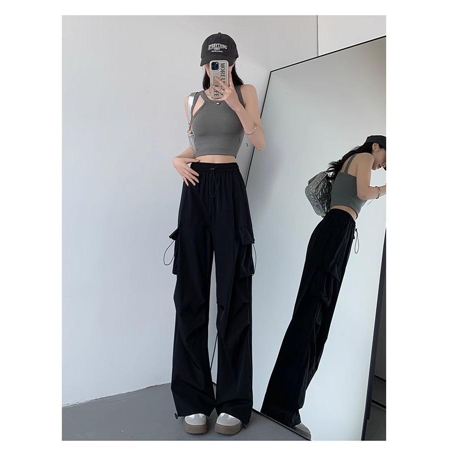 【RENA小舖 台灣現貨每天出】寬鬆工裝褲/鬆緊腰工裝褲/休閒長褲/美式潮流直筒褲/衝鋒褲/休閒【R21940】-細節圖2