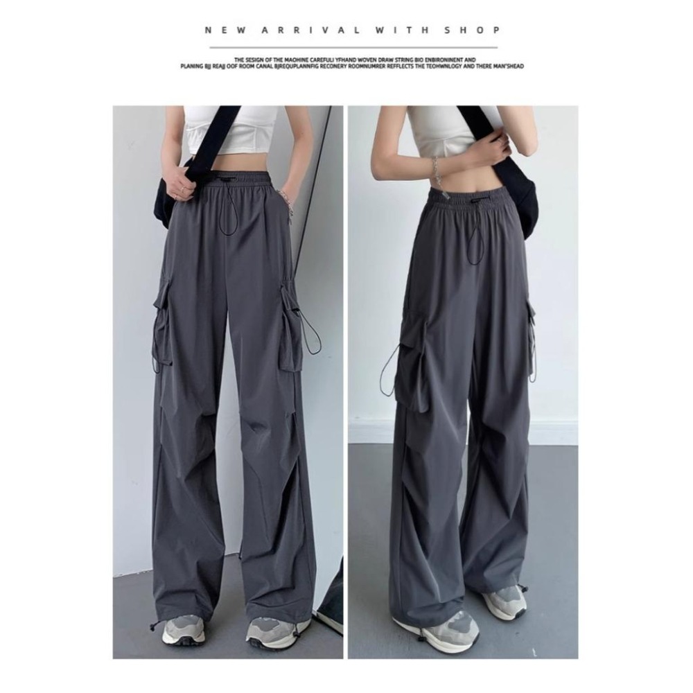 【RENA小舖 台灣現貨每天出】寬鬆工裝褲/鬆緊腰工裝褲/休閒長褲/美式潮流直筒褲/衝鋒褲/休閒【R21940】-細節圖6