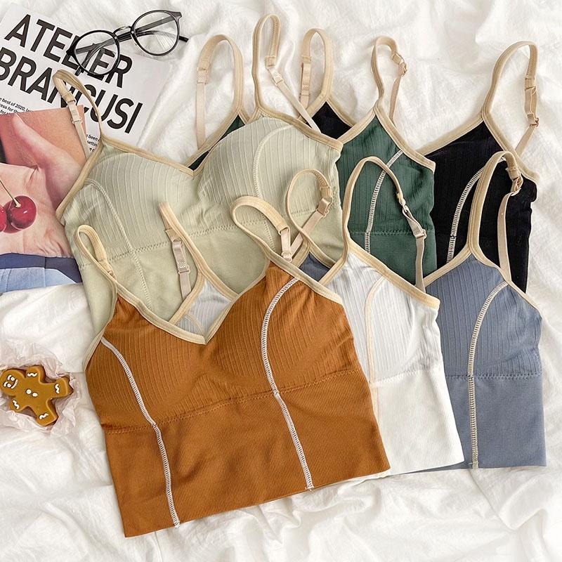 【RENA小舖 台灣現貨每天出】韓風簡約舒適運動美背V領修身顯瘦明線打底裹胸小吊帶背心【R19839】-細節圖2