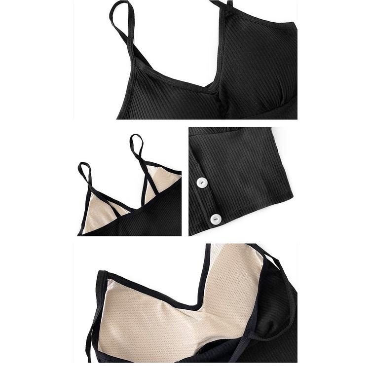 【RENA小舖 台灣現貨每天出】春夏款純色螺紋棉性感V領美背百搭紐扣短款彈力修身吊帶背心【R19940】-細節圖4