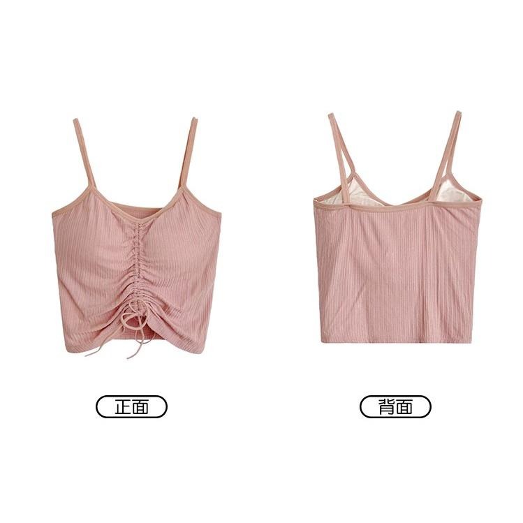 【RENA小舖 台灣現貨每天出】夏日少女純色簡約坑條V領抽繩綁帶設計感細肩帶小吊帶背心【R19950】-細節圖3
