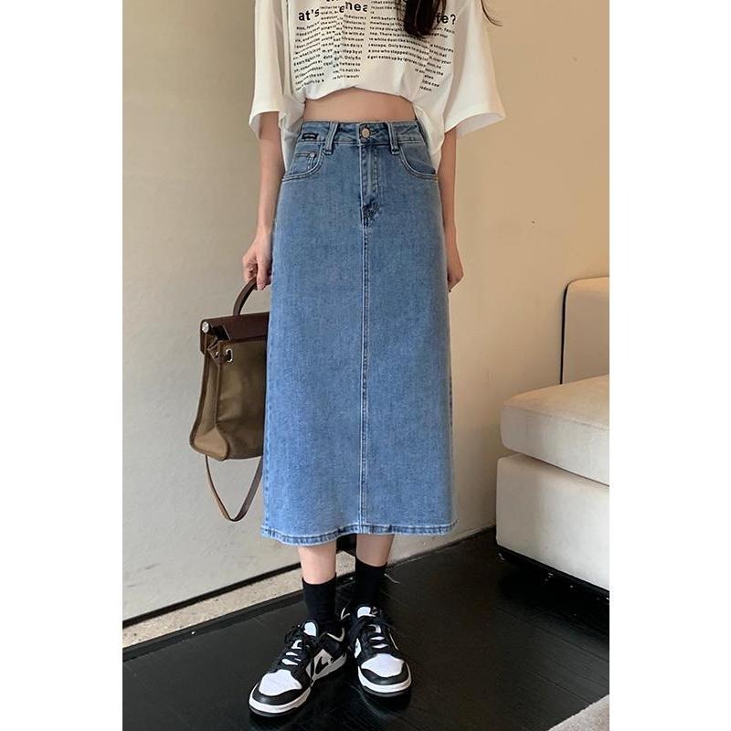 【RENA小舖 台灣現貨每天出】復古開叉超彈牛仔半身裙/彈性/高腰/顯瘦/包臀【R21708】-細節圖5