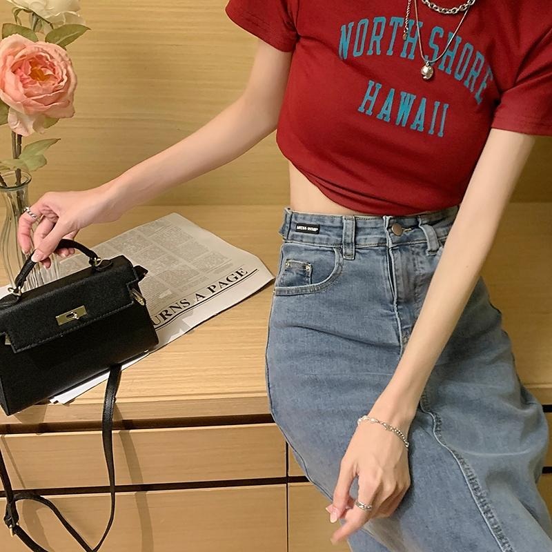 【RENA小舖 台灣現貨每天出】復古開叉超彈牛仔半身裙/彈性/高腰/顯瘦/包臀【R21708】-細節圖7