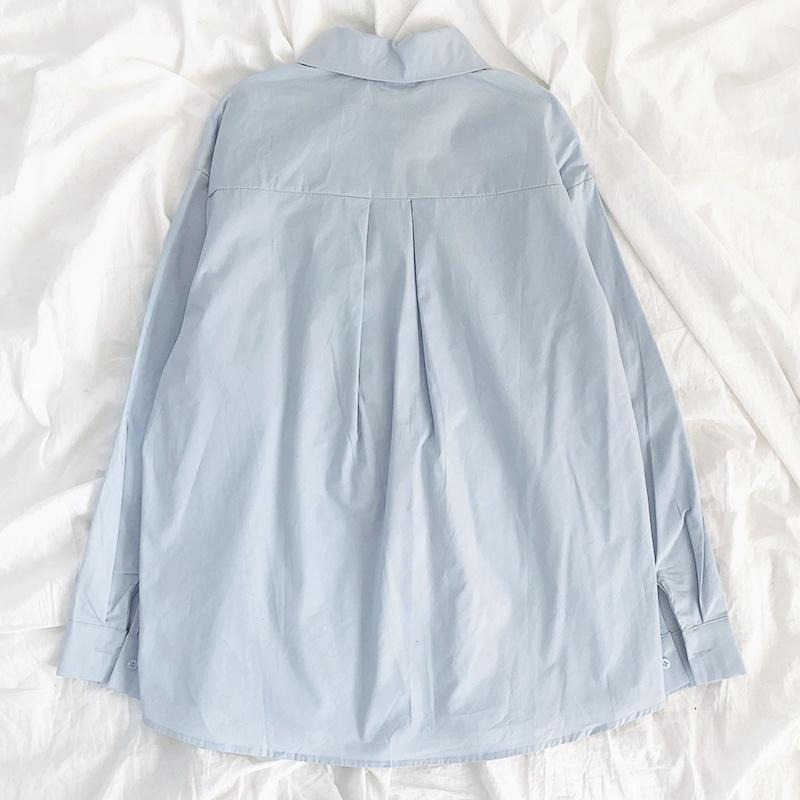 【RENA小舖 台灣現貨每天出】翻領排扣長袖襯衫_現貨/復古/氣質/百搭/襯衫/上衣/長袖上衣/OL【R19137】-細節圖2