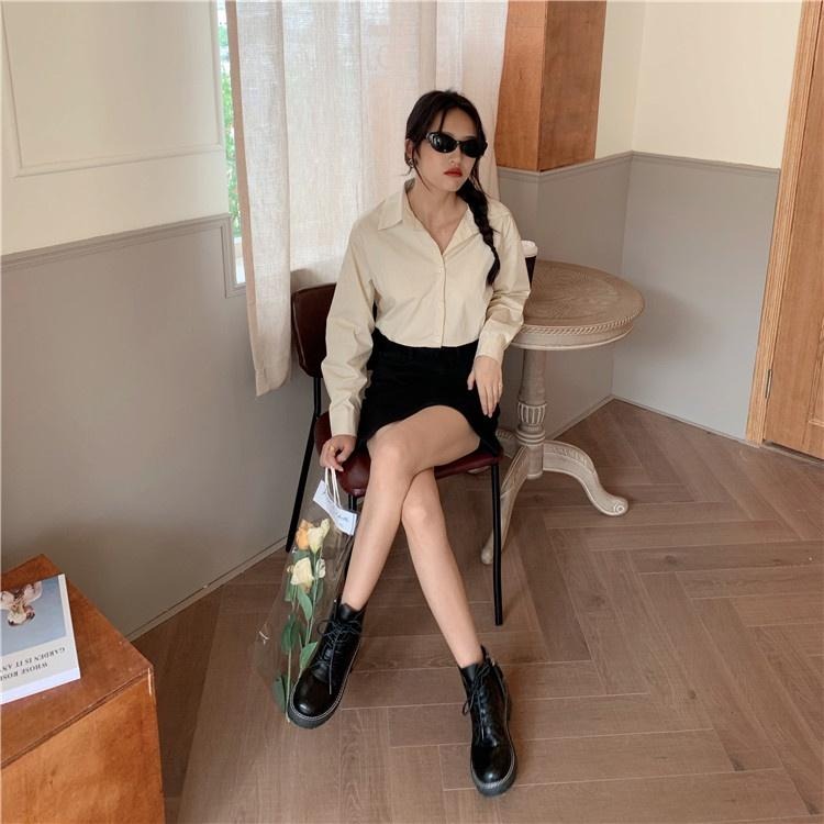 【RENA小舖 台灣現貨每天出】翻領排扣長袖襯衫_現貨/復古/氣質/百搭/襯衫/上衣/長袖上衣/OL【R19137】-細節圖3