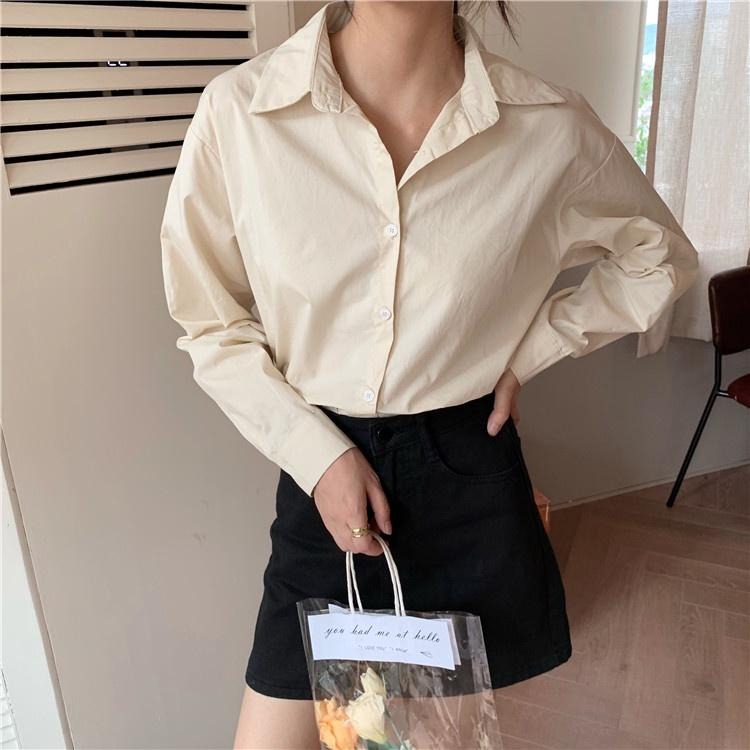 【RENA小舖 台灣現貨每天出】翻領排扣長袖襯衫_現貨/復古/氣質/百搭/襯衫/上衣/長袖上衣/OL【R19137】-細節圖4