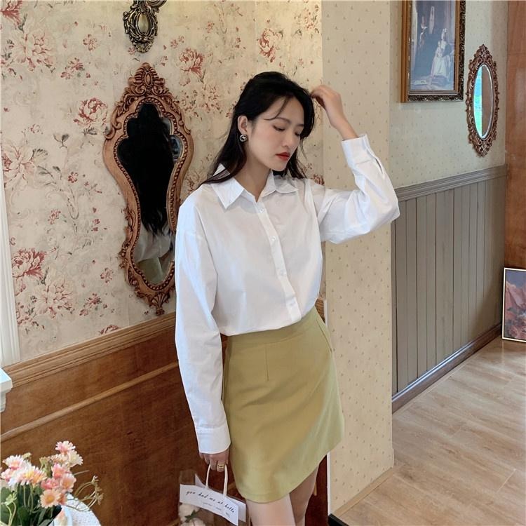 【RENA小舖 台灣現貨每天出】翻領排扣長袖襯衫_現貨/復古/氣質/百搭/襯衫/上衣/長袖上衣/OL【R19137】-細節圖5