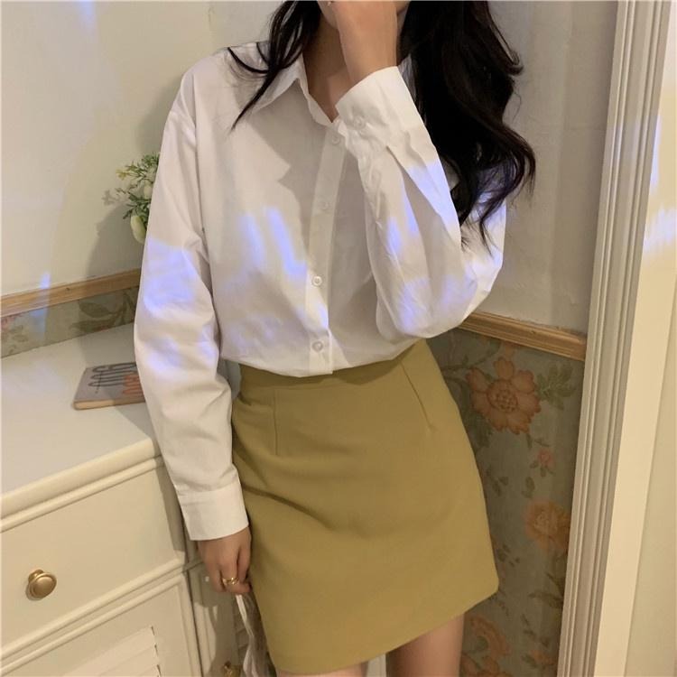 【RENA小舖 台灣現貨每天出】翻領排扣長袖襯衫_現貨/復古/氣質/百搭/襯衫/上衣/長袖上衣/OL【R19137】-細節圖6