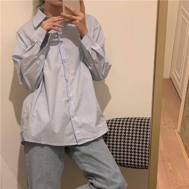 【RENA小舖 台灣現貨每天出】翻領排扣長袖襯衫_現貨/復古/氣質/百搭/襯衫/上衣/長袖上衣/OL【R19137】-細節圖7