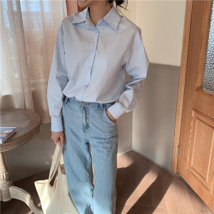 【RENA小舖 台灣現貨每天出】翻領排扣長袖襯衫_現貨/復古/氣質/百搭/襯衫/上衣/長袖上衣/OL【R19137】-細節圖8