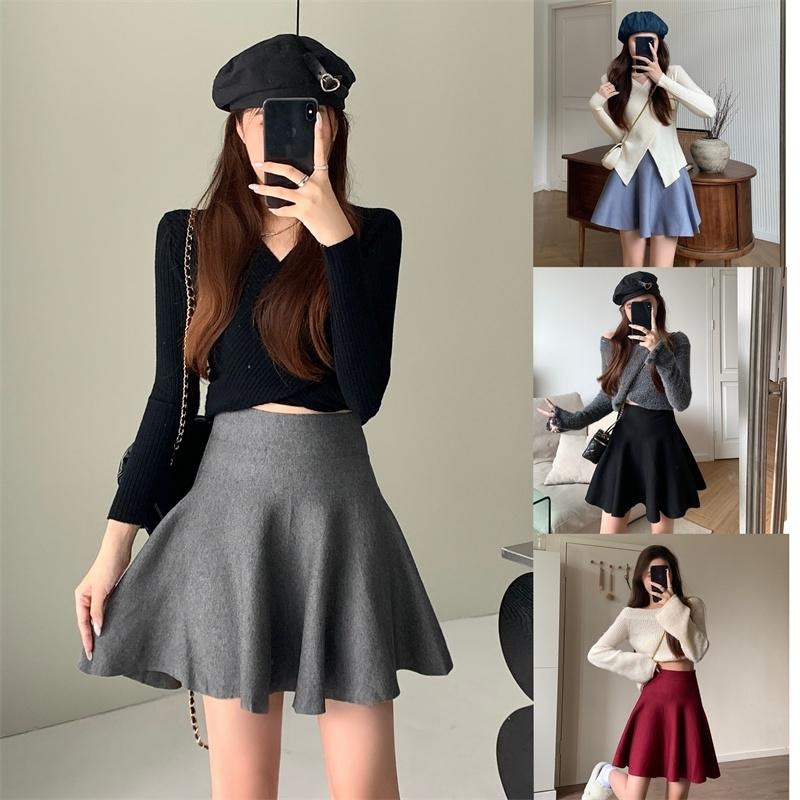 【RENA小舖 台灣現貨每天出】A字高腰針織裙/針織裙/半身裙/荷葉邊針織裙/高腰裙【R21853】-細節圖3