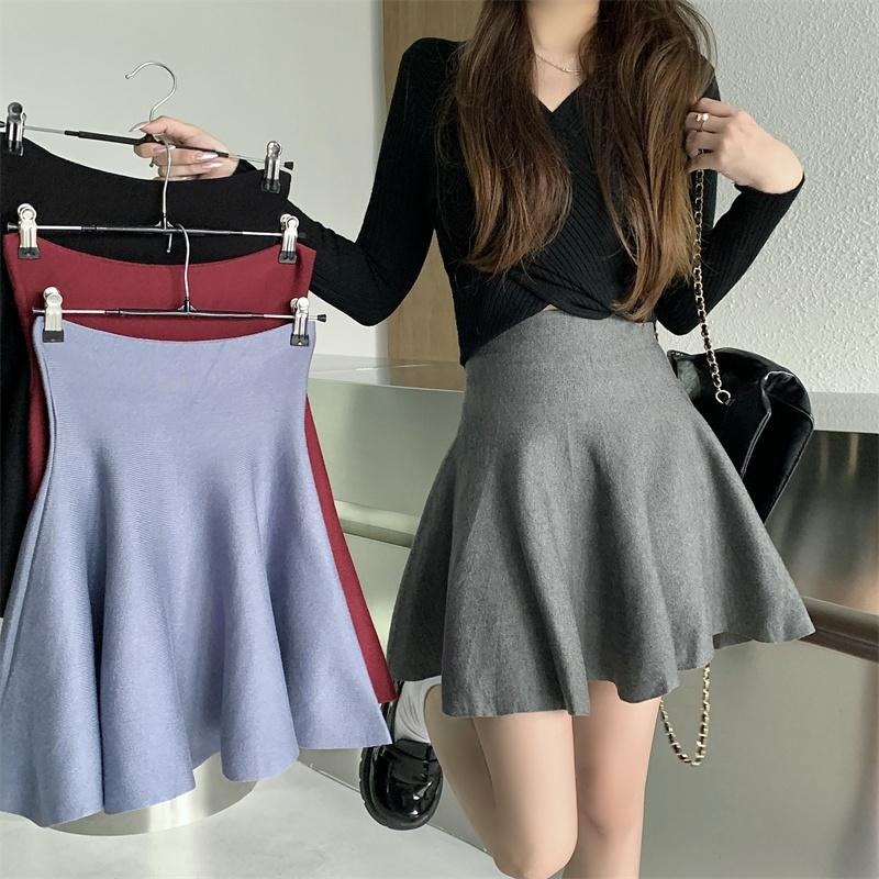 【RENA小舖 台灣現貨每天出】A字高腰針織裙/針織裙/半身裙/荷葉邊針織裙/高腰裙【R21853】-細節圖7