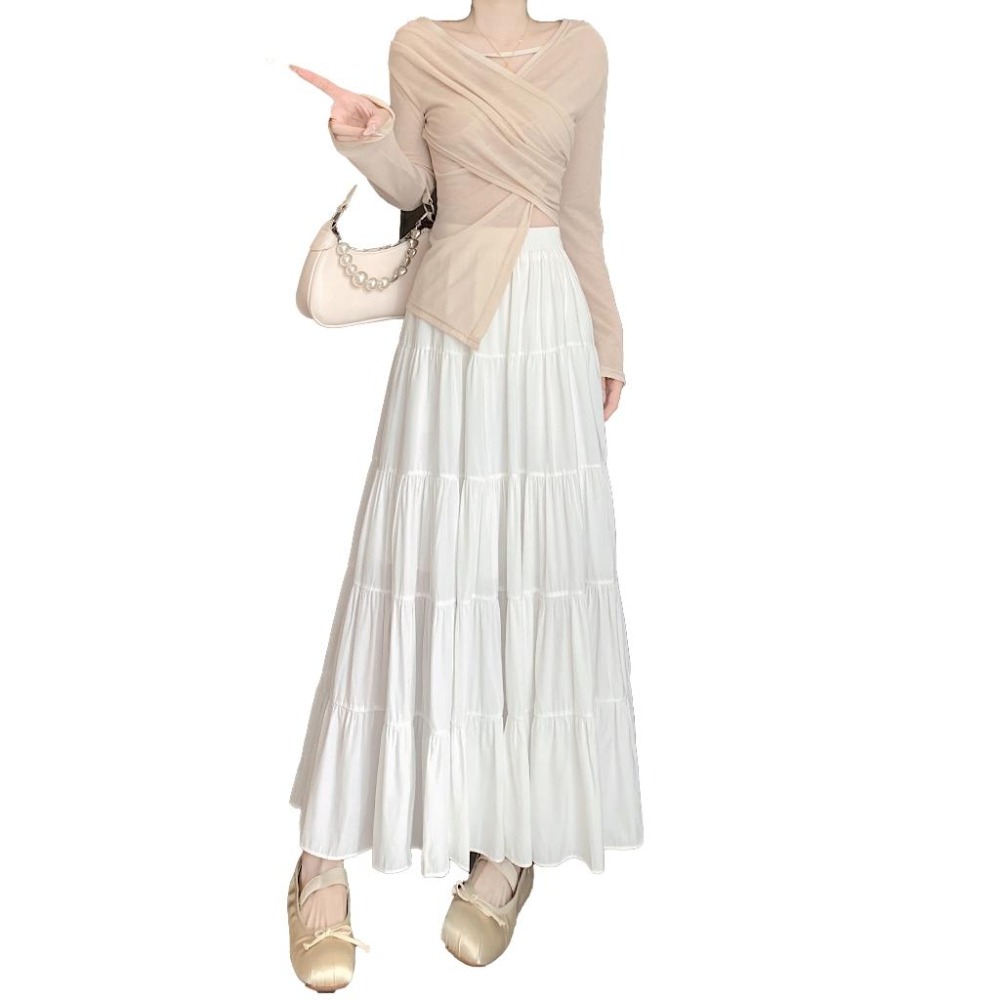 【RENA小舖 台灣現貨每天出】荷葉邊鬆緊腰蛋糕長裙 蛋糕裙 大裙擺 A字裙 半身裙 木耳邊【R21836】-細節圖6