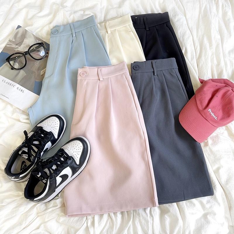 【RENA小舖 台灣現貨每天出】五分小西裝褲_現貨/高腰/休閒/腰部鬆緊/短褲/ins風/西裝短褲【R20074】-細節圖2