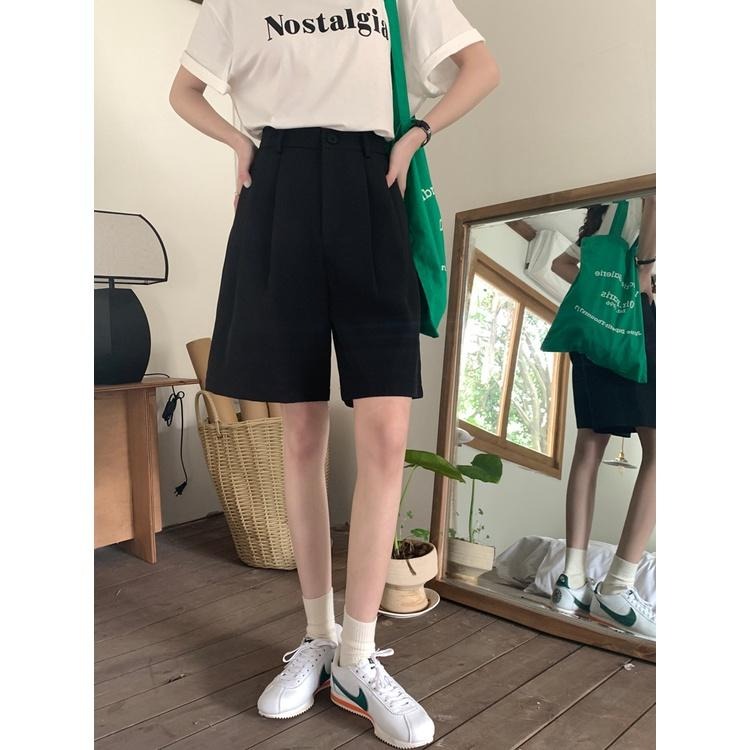 【RENA小舖 台灣現貨每天出】五分小西裝褲_現貨/高腰/休閒/腰部鬆緊/短褲/ins風/西裝短褲【R20074】-細節圖3