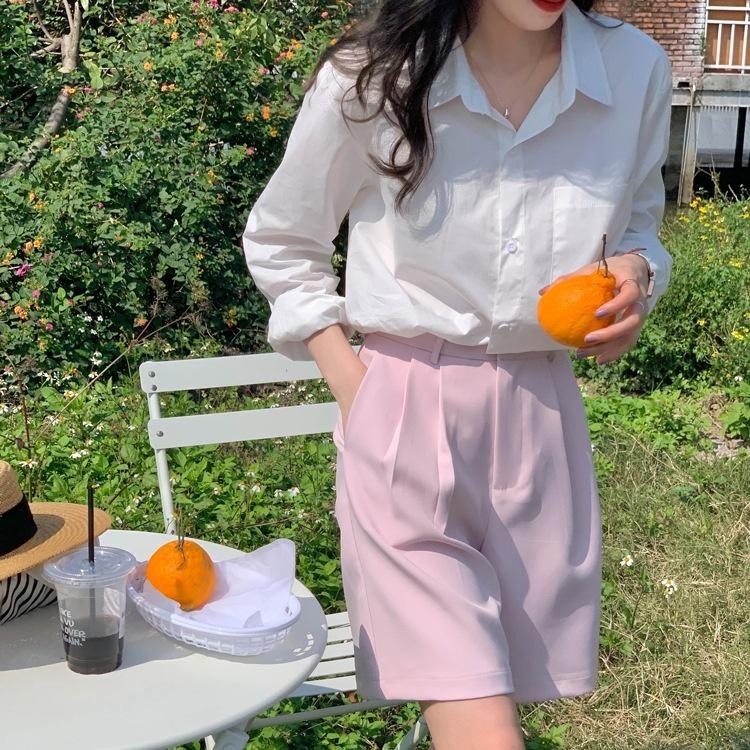 【RENA小舖 台灣現貨每天出】五分小西裝褲_現貨/高腰/休閒/腰部鬆緊/短褲/ins風/西裝短褲【R20074】-細節圖4