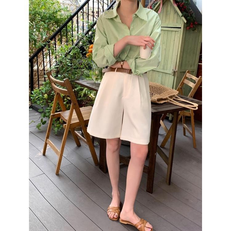 【RENA小舖 台灣現貨每天出】五分小西裝褲_現貨/高腰/休閒/腰部鬆緊/短褲/ins風/西裝短褲【R20074】-細節圖5