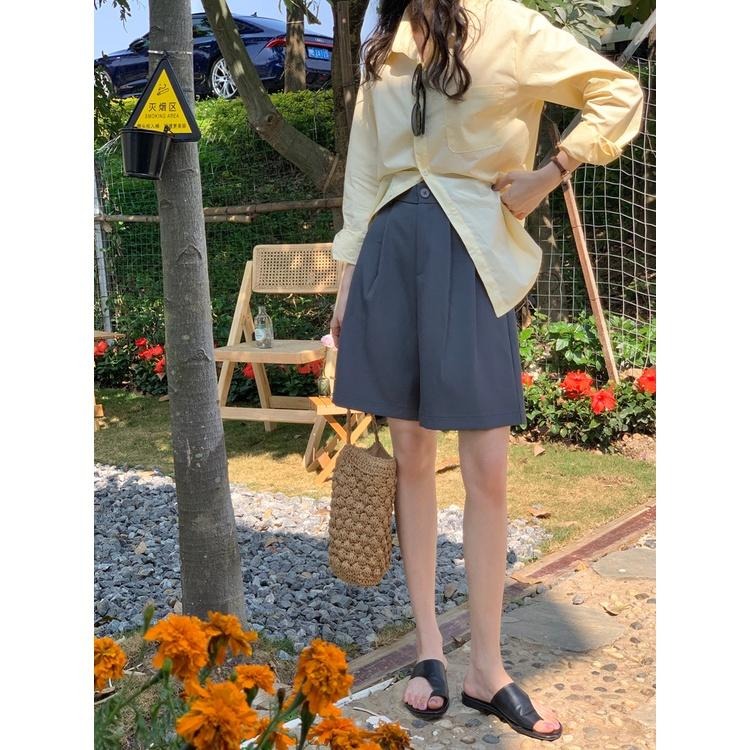 【RENA小舖 台灣現貨每天出】五分小西裝褲_現貨/高腰/休閒/腰部鬆緊/短褲/ins風/西裝短褲【R20074】-細節圖6