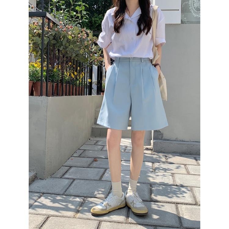 【RENA小舖 台灣現貨每天出】五分小西裝褲_現貨/高腰/休閒/腰部鬆緊/短褲/ins風/西裝短褲【R20074】-細節圖7