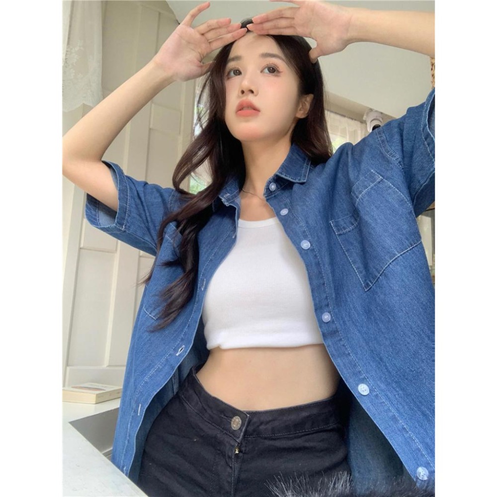 【RENA小舖 台灣現貨每天出】over size百搭休閒牛仔襯衫_百搭/寬鬆/質感/牛仔外套【R21489】-細節圖5