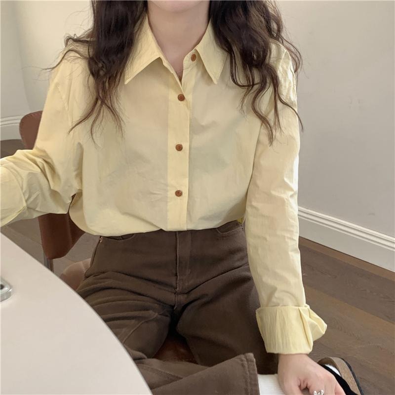 【RENA小舖 台灣現貨每天出】初秋小眾｜氣質垂感長袖襯衫/顯瘦/防曬/百搭/減齡/韓系【R21824】-細節圖6