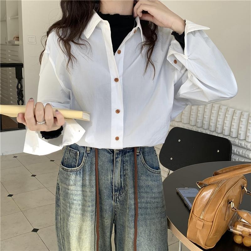 【RENA小舖 台灣現貨每天出】初秋小眾｜氣質垂感長袖襯衫/顯瘦/防曬/百搭/減齡/韓系【R21824】-細節圖7