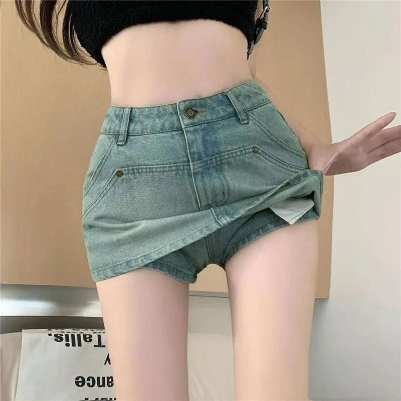 【RENA小舖 台灣現貨每天出】A字形高腰牛仔短裙_春季/A字形短裙/顯瘦/修身/短裙/遮胯【R21755】-細節圖3