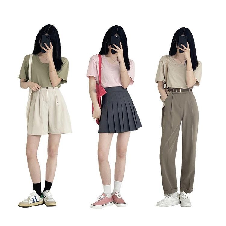 【RENA小舖 台灣現貨每天出】U領修身正肩短袖T恤/簡約/基本款/純棉/素色/韓系/顯瘦/休閒【R20131】-細節圖3