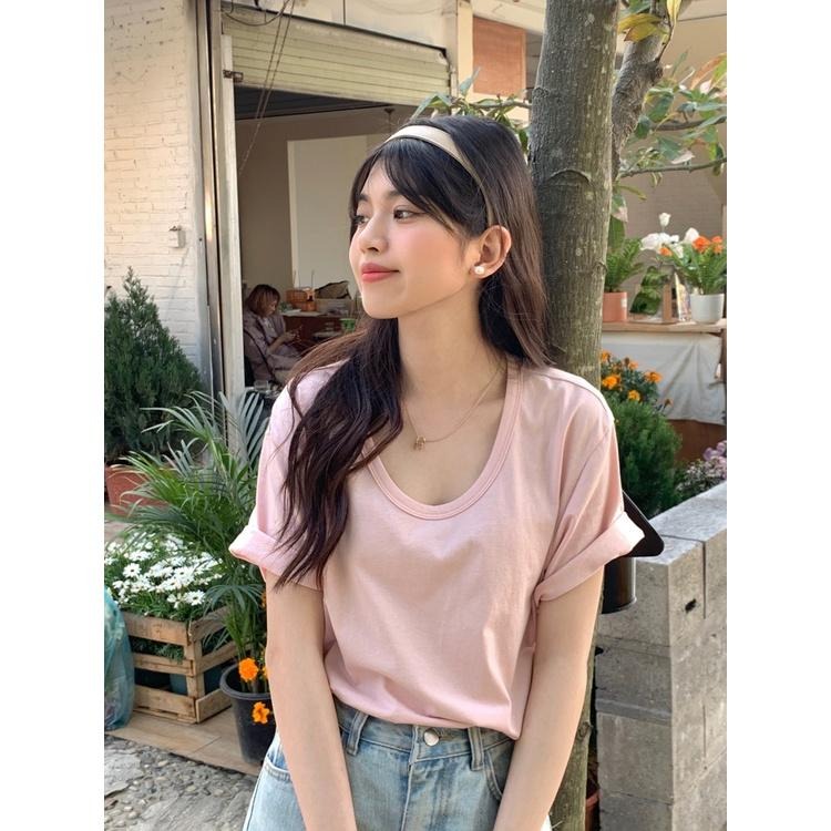 【RENA小舖 台灣現貨每天出】U領修身正肩短袖T恤/簡約/基本款/純棉/素色/韓系/顯瘦/休閒【R20131】-細節圖5